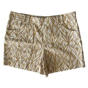Anthropologie Elevenses Chino Shorts Womens 2 Geometric‎ Pattern Gold White Boho